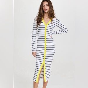 STAUD Yellow and White Striped Cardigan